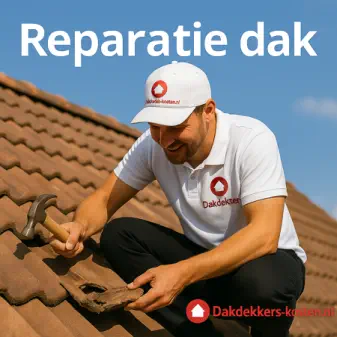 Dakdekker vervangt kapotte dakpan tijdens reparatie van pannendak