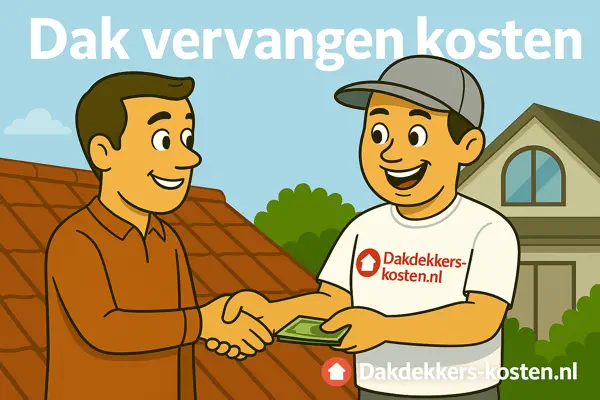 Dakdekker bespreekt de kosten van een dak vervangen met huiseigenaar na dakinspectie