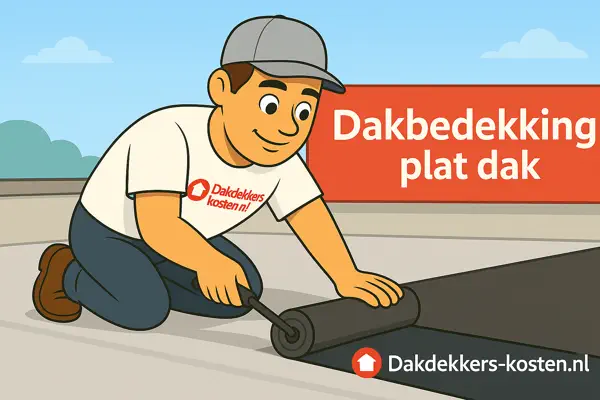 Dakdekker plaatst dakbedekking op een plat dak tijdens dakrenovatie