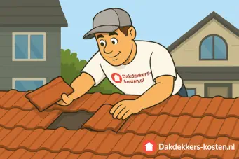 Dakdekker vervangt kapotte dakpan tijdens dakreparatie op pannendak