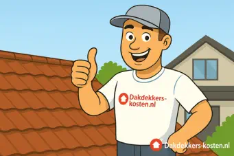 Dakdekker geeft duim omhoog na succesvolle dakreparatie op pannendak