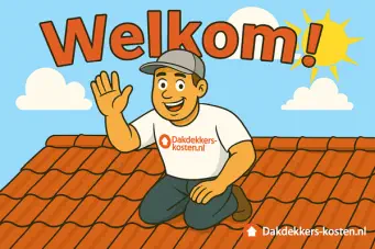 Dakdekker op pannendak die bezoekers welkom heet op dakdekkers website